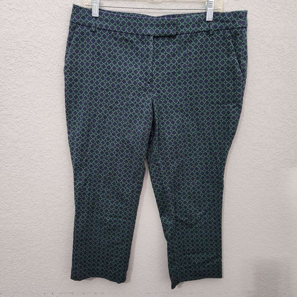 Willi Smith Womens Geometric Patterned Ankle Crop Pants Size 12 Green & Navy